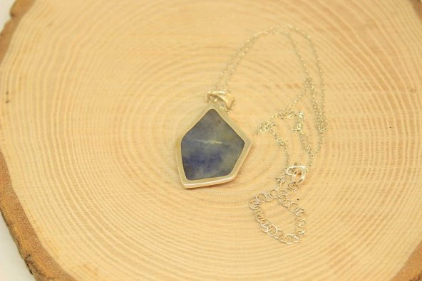 Safir Taşı Gümüş Kaplama ve Gümüş Zincir Dahil Kolye Ucu - 3