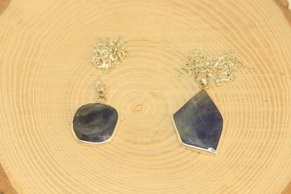 Safir Taşı Gümüş Kaplama ve Gümüş Zincir Dahil Kolye Ucu - 4