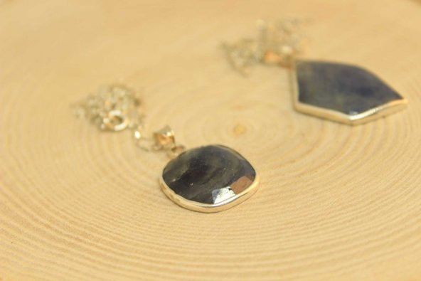 Safir Taşı Gümüş Kaplama ve Gümüş Zincir Dahil Kolye Ucu - 5