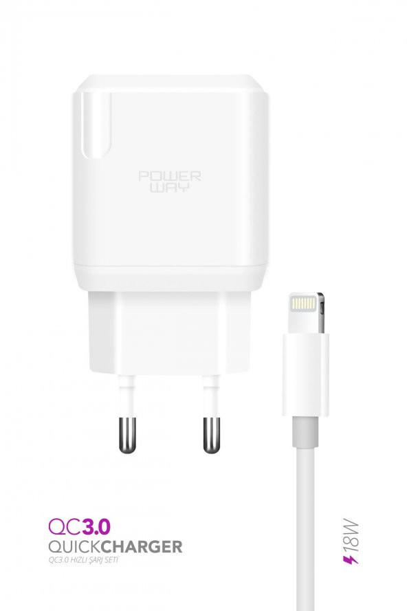 QCL30 (QC 3.0) Iphone 18W Hızlı Şarj Lightning iOs Şarj Cihazı (Kablo Dahil) Tüm Cihazlarla Uyumlu