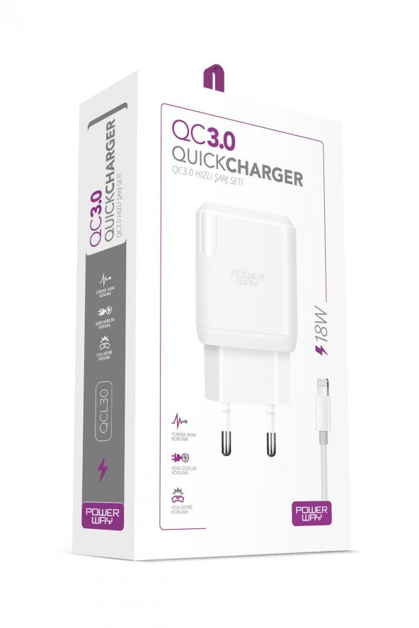 QCL30 (QC 3.0) Iphone 18W Hızlı Şarj Lightning iOs Şarj Cihazı (Kablo Dahil) Tüm Cihazlarla Uyumlu - 2