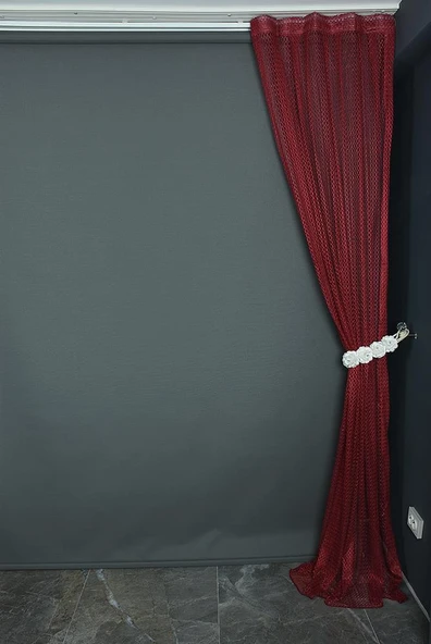 ORKİDE MODEL BORDO RENK TEK KANAT Pileli Fon Perde 75*260 cm - Resim 5