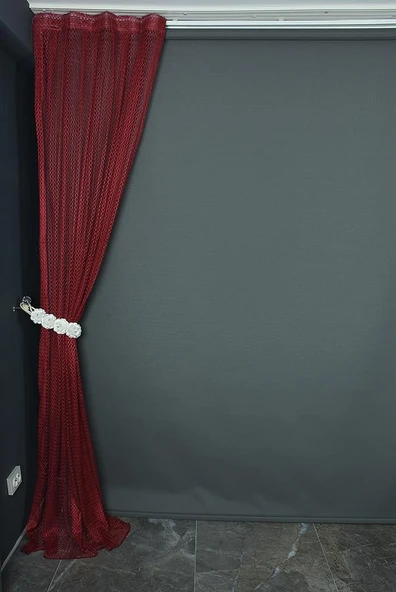 ORKİDE MODEL BORDO RENK TEK KANAT Pileli Fon Perde 75*260 cm - Resim 4
