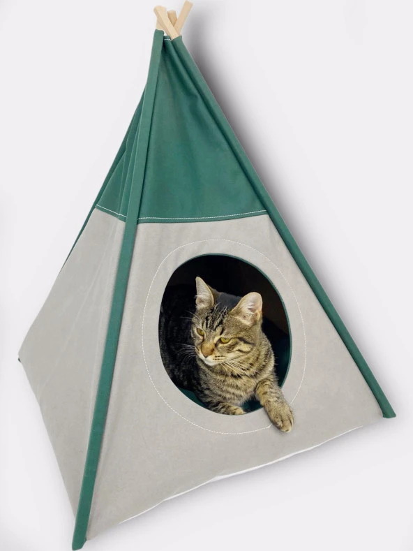 Tepee TwentyNine Kedi Evi, Kedi Barınağı, Kedi Çadırı, Minderli Kedi Yatağı