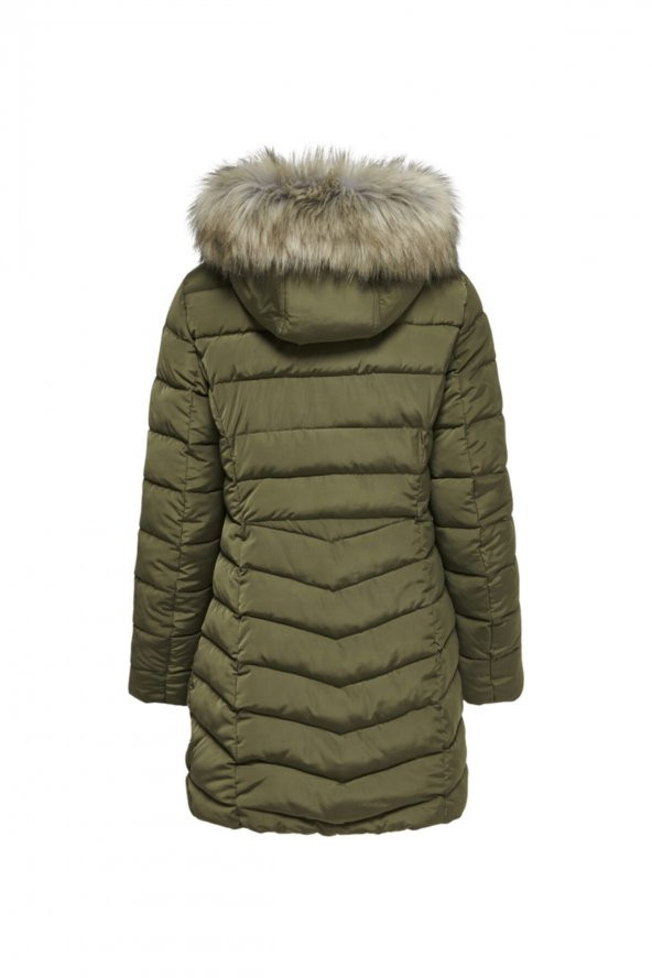 ONLNEWELLAN QUILTED HOOD FUR COAT CC OTW - 3