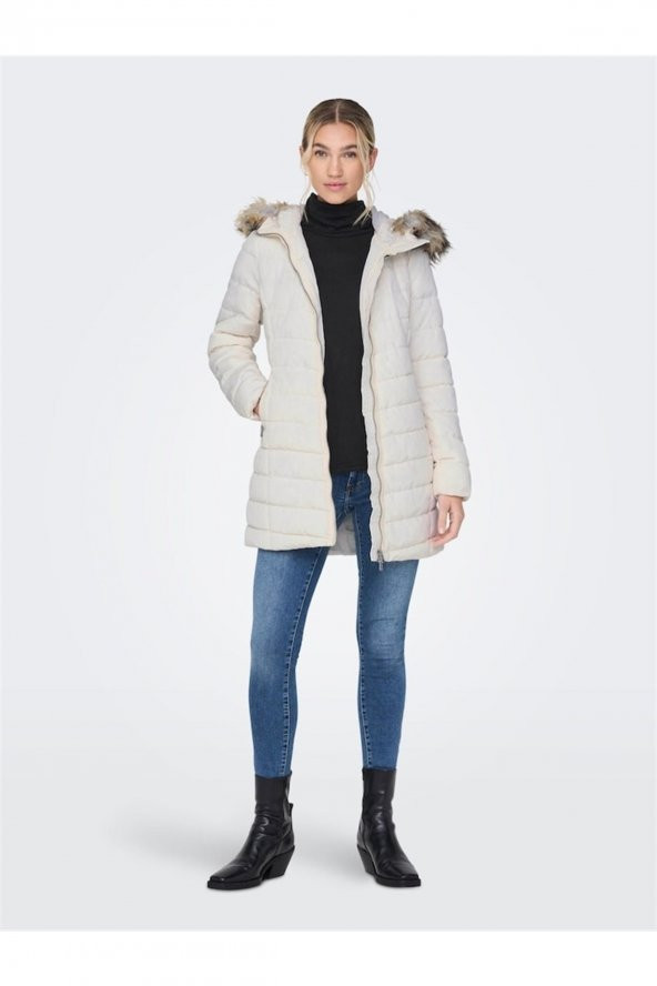 ONLNEWELLAN QUILTED HOOD FUR COAT CC OTW - 5