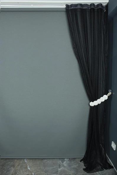 ORKİDE MODEL SİYAH RENK TEK KANAT Pileli Fon Perde 75*260 cm - Resim 4