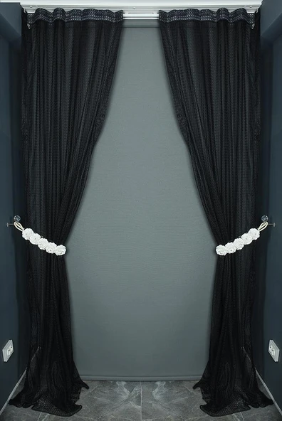 ORKİDE MODEL SİYAH RENK TEK KANAT Pileli Fon Perde 75*260 cm - Resim 5