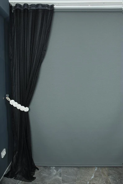 ORKİDE MODEL SİYAH RENK TEK KANAT Pileli Fon Perde 75*260 cm - Resim 3