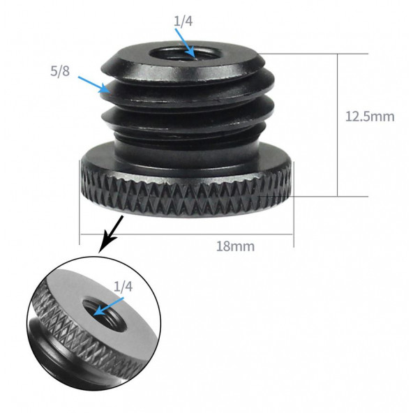Ayex,1/4 inç Tripod Vidasını 5/8 İnçe Dönüştürücü Vida Adaptörü Siyah - 7