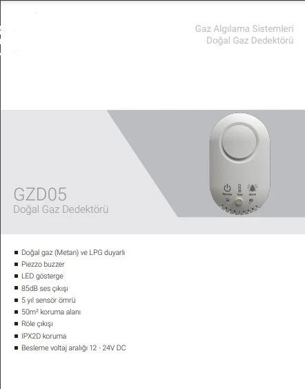 EDS GZD05 Doğal Gaz Metan ve LPG duyarlı Gaz Dedektörü 12 - 24V DC - 3