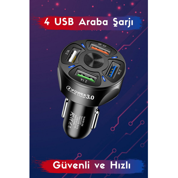 OTO 4'LÜ USB ŞARJ CİHAZI - SİYAH