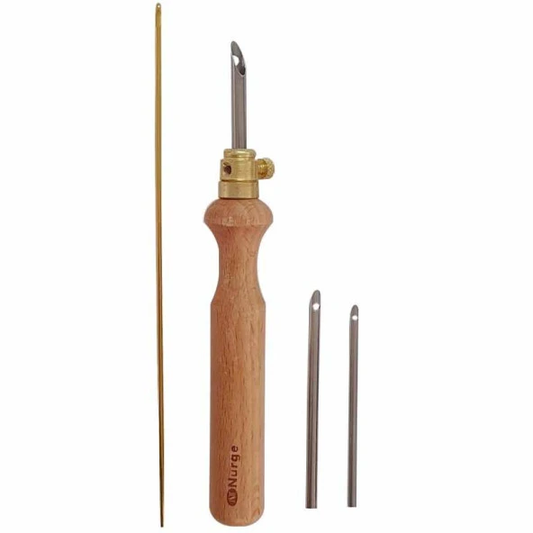 Nurge Ahşap Punch İğnesi ( 3 İğne Ve İplik Geçirici ) 240-12