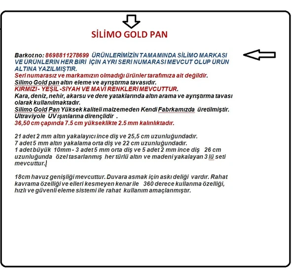 Gold Pan Altın Tavası Altın Yakalama Eleği Derelerden Altın Çıkarma Akarsular Altın Kırmızı Renk - 7