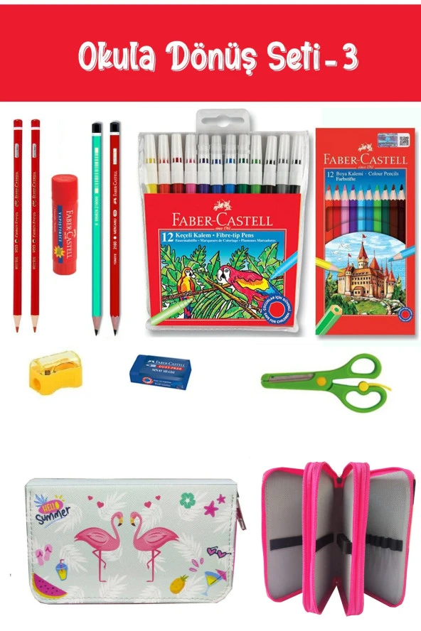 Kırtasiye Seti İkili Flamingo Kalem Kutulu 11 Parça Okul Seti :3