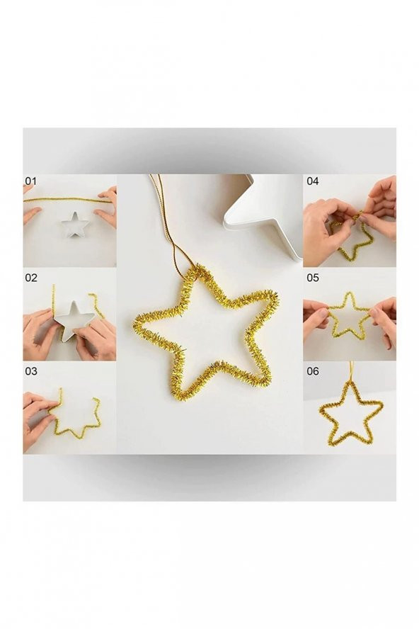 Şönil Renkli Metalik 30 Cm Renkli Metalik Tüylü Tel  20 Li- 1  Paket - 3