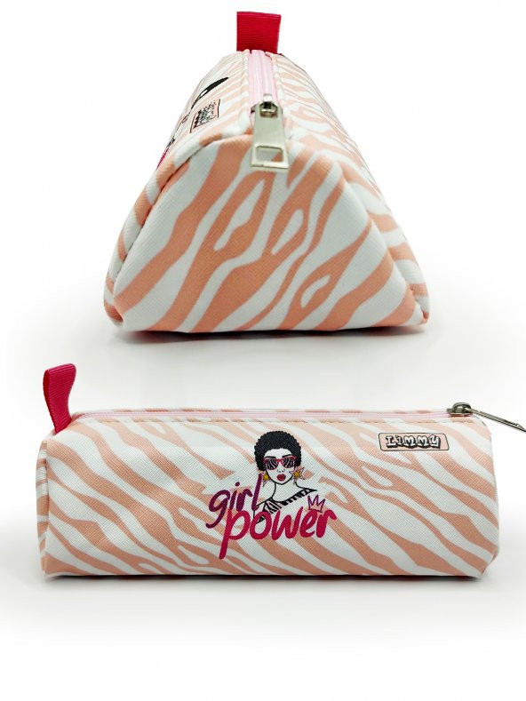 Kalem Kutusu Zebra Desenli Üçgen Kalemkutu Jumbo Vegan Deri Kalemlik - Pembe(Nude) - 2