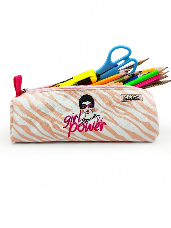 Kalem Kutusu Zebra Desenli Üçgen Kalemkutu Jumbo Vegan Deri Kalemlik - Pembe(Nude) - 3