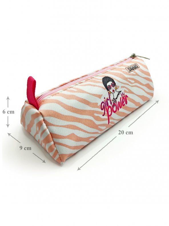 Kalem Kutusu Zebra Desenli Üçgen Kalemkutu Jumbo Vegan Deri Kalemlik - Pembe(Nude) - 4