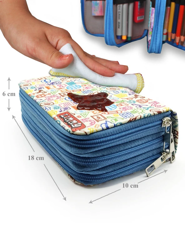 Kalem Kutusu İcon Okul Desenli Kawai Organizer Kalemkutu Vegan Deri Üç Bölmeli Kalemlik - 4