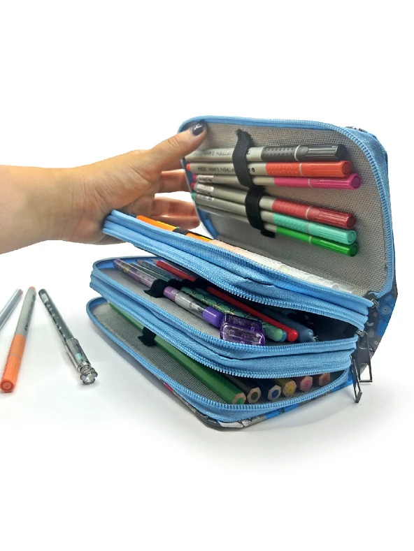 Kalem Kutusu İcon Okul Desenli Kawai Organizer Kalemkutu Vegan Deri Üç Bölmeli Kalemlik - 5