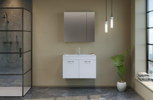 Orka Bafa 80 cm Beyaz Banyo Dolabı Takımı
