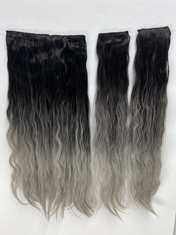 Siyah Gri Afro Dalgalı – 65cm 190 gr. FİBER SENTETİK Çıt Çıt – Renk No:89AF1