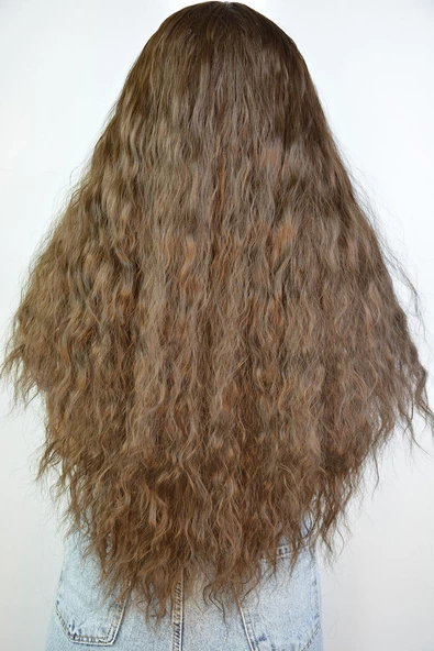 KUMRAL Afro Dalgalı Uzun Fiber Sentetik Perçemli Peruk - 2