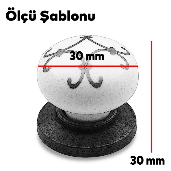 Eymen Polimer Düğme Kulp Çekmece Dolap Dolabı Kulpu Kulbu Beyaz Krom Desenli Mobilya Mutfak Kulpları - 4