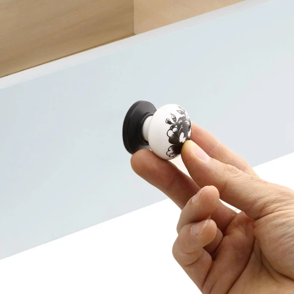 Eymen Düğme Çekmece Dolap Dolabı Kulpu Kulbu Beyaz Siyah Desenli Polimer Kulpları Mobilya Mutfak - Resim 3