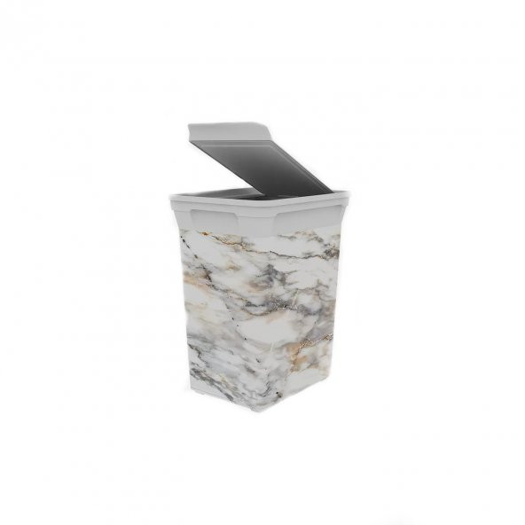 Dekoratif Çöp Kutusu Mutfak Banyo Marble 20 lt, Beyaz