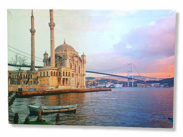 Ortaköy Camii ve Deniz Manzaralı Led Işıklı Kanvas Tablo 45x60 cm