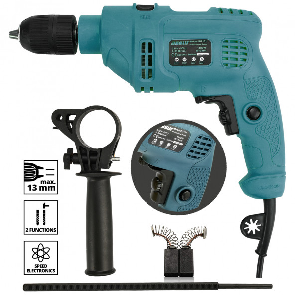 ASSUR  13 Mm Elektrikli Darbeli Matkap 1100 W mavi renk M005