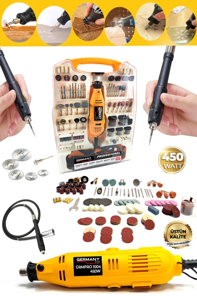 Germany Style 450 Watt 307 Parça Devir Ayarlı Gravür Makinesi 6 Parça Kesme Seti Esnek Şaftlı - 2