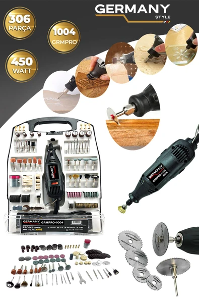 Germany Style 450 Watt  306 Parça Devir Ayarlı Gravür Makinesi Dremel Taşlama 6 Parça Kesme Setli - 2