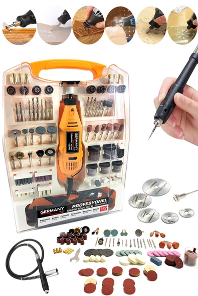 Germany Style 450 Watt 307 Parça Devir Ayarlı Gravür Makinesi 6 Parça Kesme Seti Esnek Şaftlı