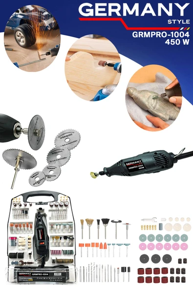 Germany Style 450 Watt  306 Parça Devir Ayarlı Gravür Makinesi Dremel Taşlama 6 Parça Kesme Setli - 3