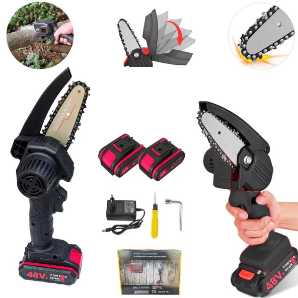 Germany Style Çift Akülü Budama Testeresi Taşıma Çantalı 48Vf Şarjlı Testere