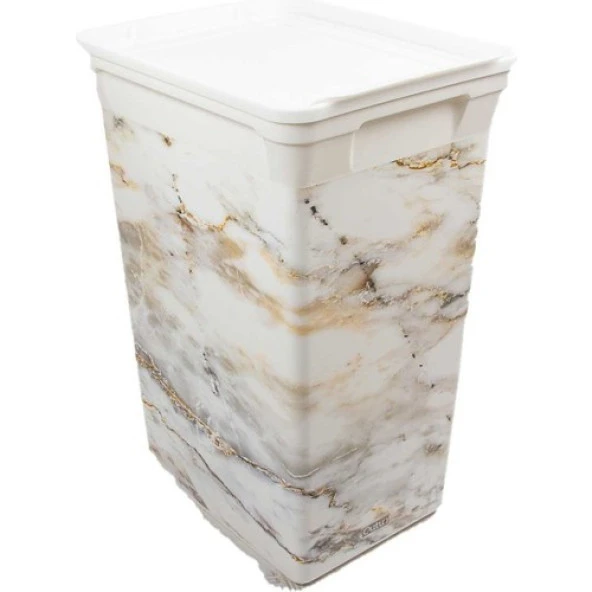Evgaraj Plastik Çöp Kovası Mutfak Banyo Ofis Bahçe Kapaklı Çöp Kutusu Marble 40 Lt