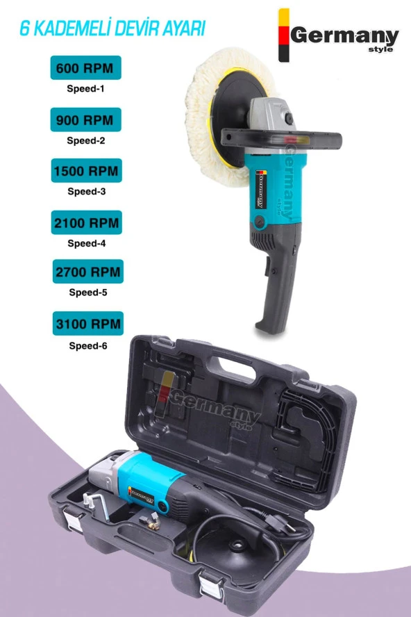 Germany Style GRM-PRO-2002M 6 Kademe Devir Ayarlı Zımpara Polisaj Pasta Cila Ve Parlatma Makinası - 3