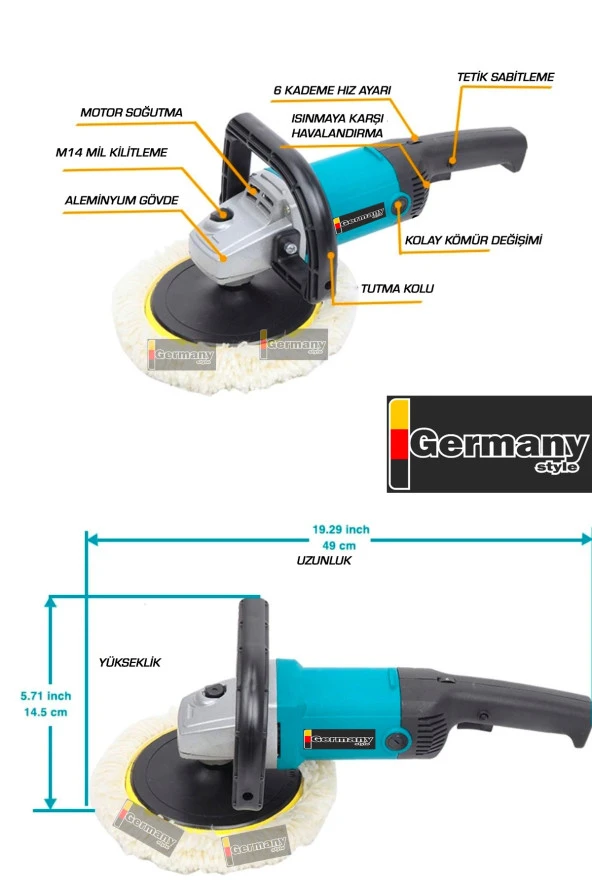 Germany Style GRM-PRO-2002M 6 Kademe Devir Ayarlı Zımpara Polisaj Pasta Cila Ve Parlatma Makinası - 5