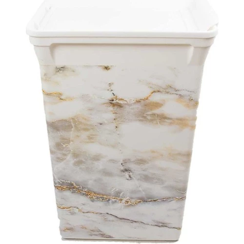 Evgaraj Plastik Çöp Kovası Mutfak Banyo Ofis Bahçe Kapaklı Çöp Kutusu Marble 40 Lt