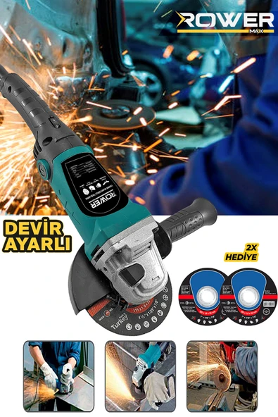 Rowermax Rwrx-3803 3500 W Devir Ayarlı Spiral Taşlama Makinası Avuç İçi Taşlama 125 Mm 2 Adet Diskli - 3