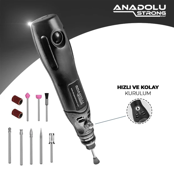 Anadolustrong 3 Kademeli Şarjlı Mini Taşlama Gravür Dremel Seti 10 Parça Taşıma Çantası - 4