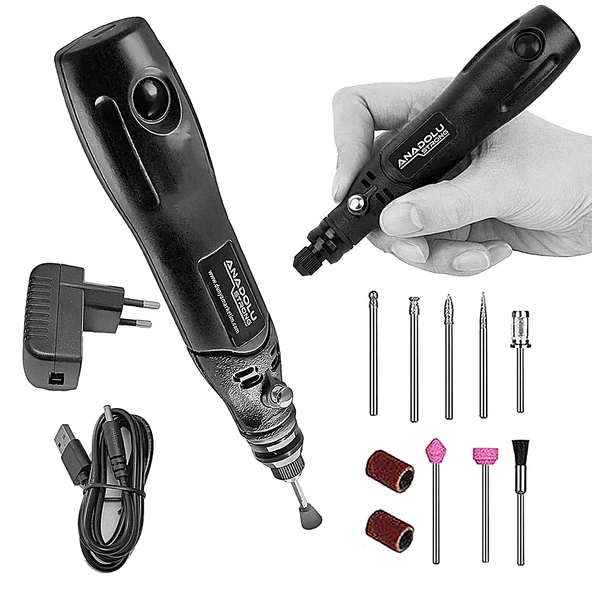 Anadolustrong 3 Kademeli Şarjlı Mini Taşlama Gravür Dremel Seti 10 Parça Taşıma Çantası