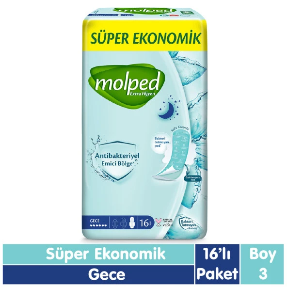 Molped Süper Ekonomik Antibakteriyel Ped Gece 16 Adet