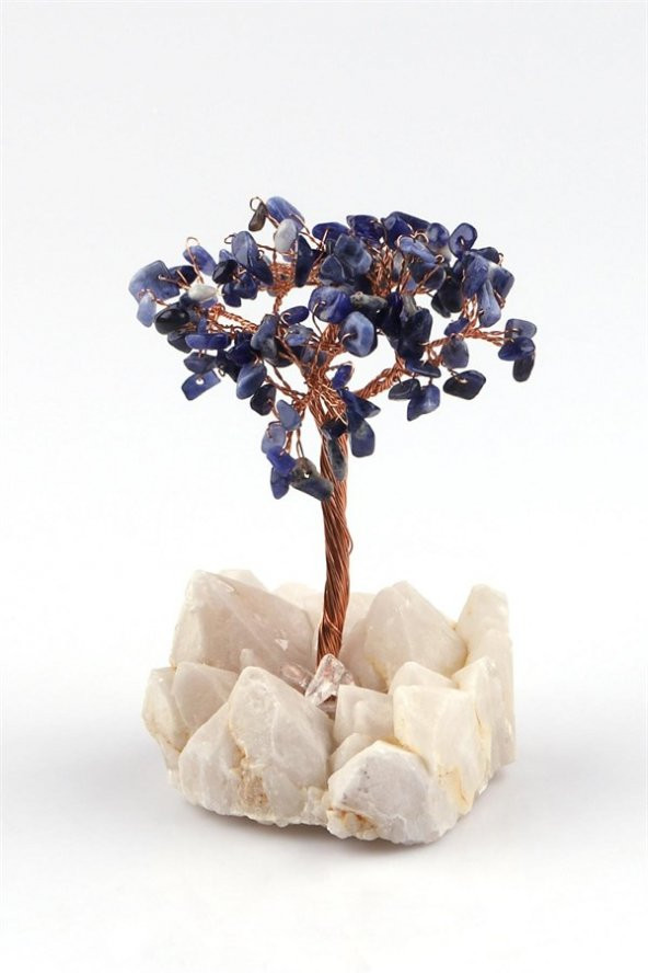 Sahi Aksesuar Kristal Kuvars - Sodalit Doğal Taş Tel Sarmalı Tasarım Ağaç