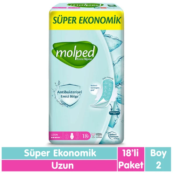 Molped Süper Ekonomik Antibakteriyel Ped Uzun 18 Adet
