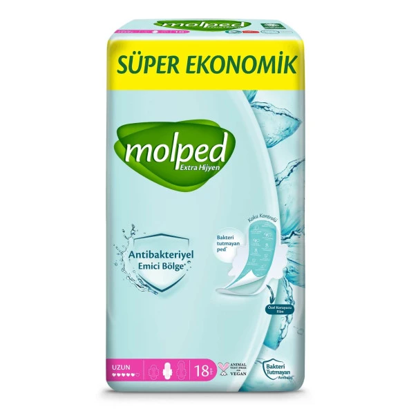 Molped Süper Ekonomik Antibakteriyel Ped Uzun 18 Adet - 2