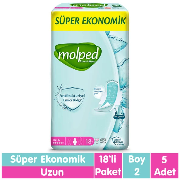Molped Süper Ekonomik Antibakteriyel Ped Uzun 18x5 90 Adet